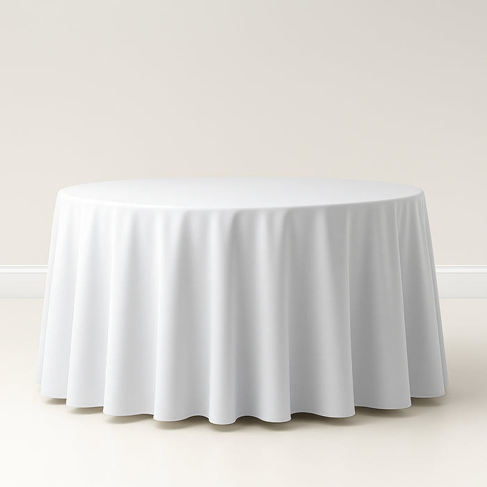 108" White Premium Polyester Round Tablecloth - 220GSM