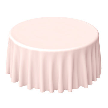 120" Blush Seamless Polyester Round Tablecloth for 5 Foot Table With Floor-Length Drop