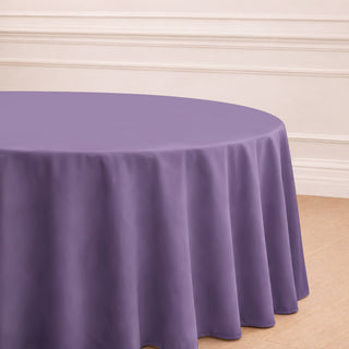 Purple round tablecloth draping elegantly over a table.