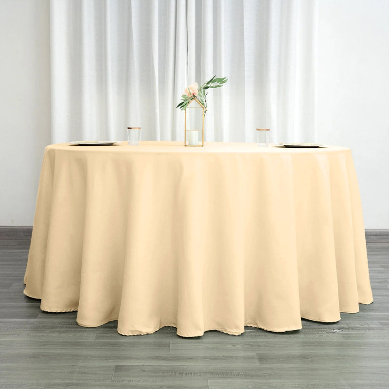 Beige round tablecloth