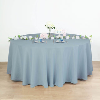 Elevate Your Event with the Dusty Blue 120" Seamless Polyester Round Tablecloth