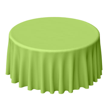 120" Apple Green Seamless Polyester Round Tablecloth for 5 Foot Table With Floor-Length Drop