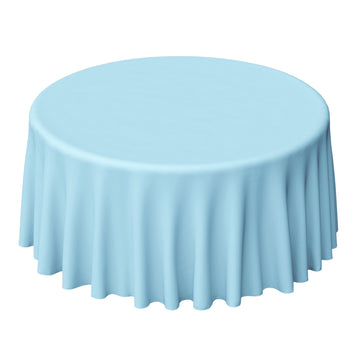 120" Light Blue Seamless Polyester Round Tablecloth for 5 Foot Table With Floor-Length Drop