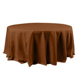 Round brown tablecloth draping elegantly over a circular table