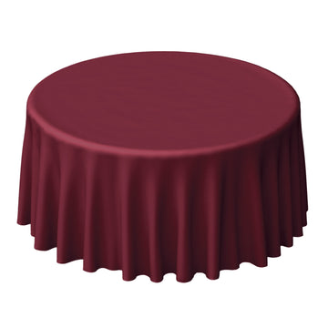 120" Burgundy Seamless Polyester Round Tablecloth for 5 Foot Table With Floor-Length Drop