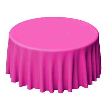 120" Fuchsia Seamless Polyester Round Tablecloth for 5 Foot Table With Floor-Length Drop