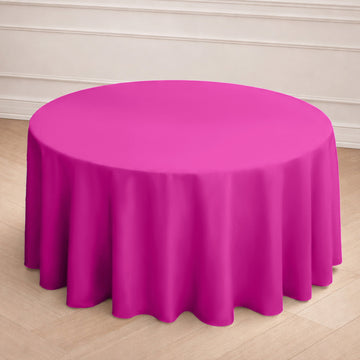 Polyester 120" Round Tablecloth Fuchsia - Seamless Wrinkle-Resistant Table Cover