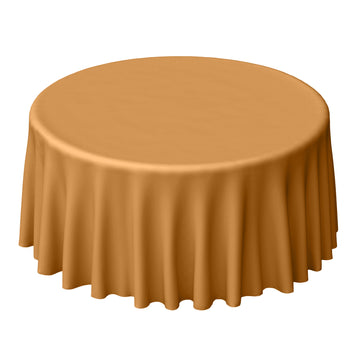 120" Gold Seamless Polyester Round Tablecloth for 5 Foot Table With Floor-Length Drop