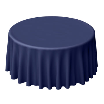 120" Navy Blue Seamless Polyester Round Tablecloth for 5 Foot Table With Floor-Length Drop