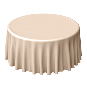 120" Nude Seamless Polyester Round Tablecloth for 5 Foot Table With Floor-Length Drop