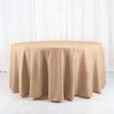 Round beige tablecloth on a plain background