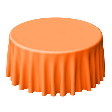 120" Orange Seamless Polyester Round Tablecloth for 5 Foot Table With Floor-Length Drop