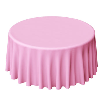 120" Pink Seamless Polyester Round Tablecloth for 5 Foot Table With Floor-Length Drop