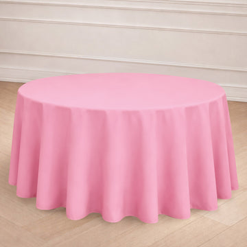 Polyester 120" Round Tablecloth Pink - Seamless Wrinkle-Resistant Table Cover
