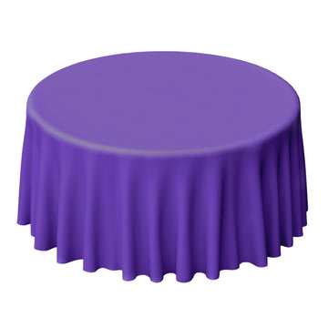 120" Purple Seamless Polyester Round Tablecloth for 5 Foot Table With Floor-Length Drop