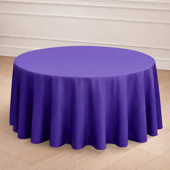 Purple round tablecloth draping elegantly over a table.