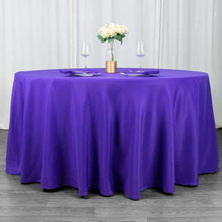 Elevate Your Event with the 120" Purple Seamless Premium Polyester Round Tablecloth