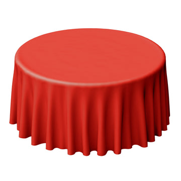 120" Red Seamless Polyester Round Tablecloth for 5 Foot Table With Floor-Length Drop