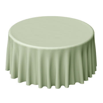 120" Sage Green Seamless Polyester Round Tablecloth for 5 Foot Table With Floor-Length Drop