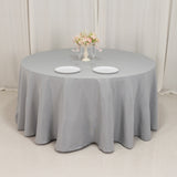 120inch Silver Seamless Premium Polyester Round Tablecloth - 220GSM for 5 Foot Table