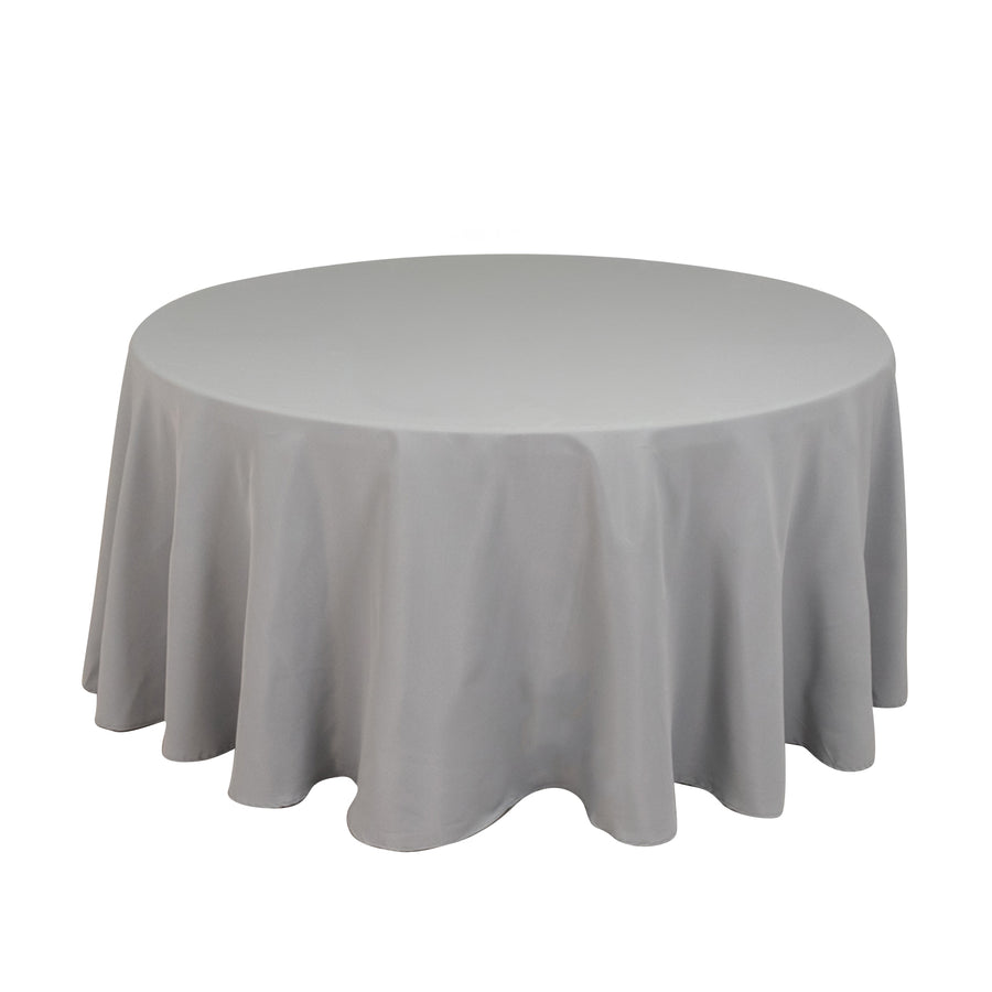 120inch Silver Seamless Premium Polyester Round Tablecloth - 220GSM for 5 Foot Table