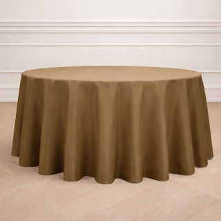 Brown round tablecloth draped elegantly over a table