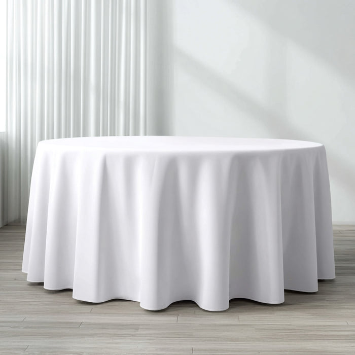 120 inch White Polyester Round Tablecloth