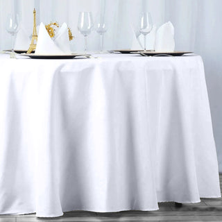 Experience Luxury with the 120" White Seamless Polyester Tablecloth