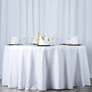 Elevate Your Event with the 120" White Polyester Tablecloth