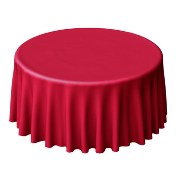 120" Wine Seamless Polyester Round Tablecloth for 5 Foot Table With Floor-Length Drop