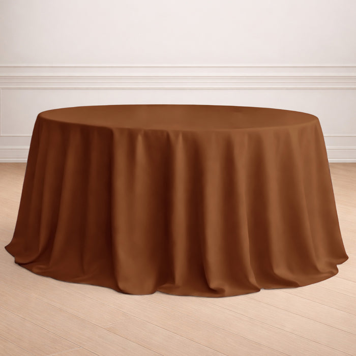 Brown round tablecloth draped elegantly over a table.