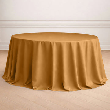 Polyester 132" Round Tablecloth Gold - Seamless Chic Design for Grand Celebrations