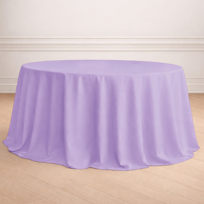 Purple round tablecloth draped elegantly over a table.