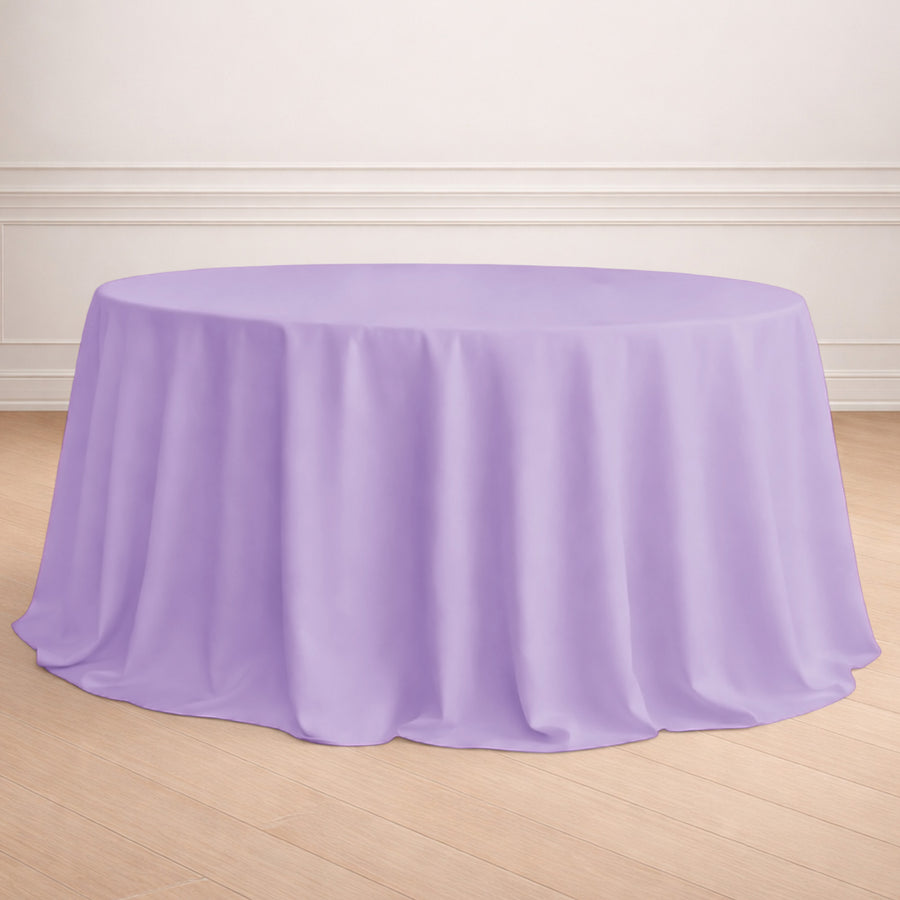Purple round tablecloth draped elegantly over a table.