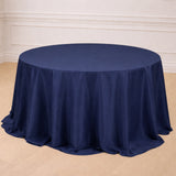 Navy round tablecloth draping elegantly over a circular table.