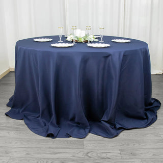 Elevate Your Event with the Navy Blue Seamless Premium Polyester Round Tablecloth