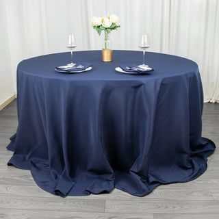 Experience Luxury and Durability with the Navy Blue Seamless Premium Polyester Round Tablecloth