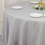 Silver Seamless Premium Polyester Round Tablecloth - 220GSM for 6 Foot Table With Floor-Length 