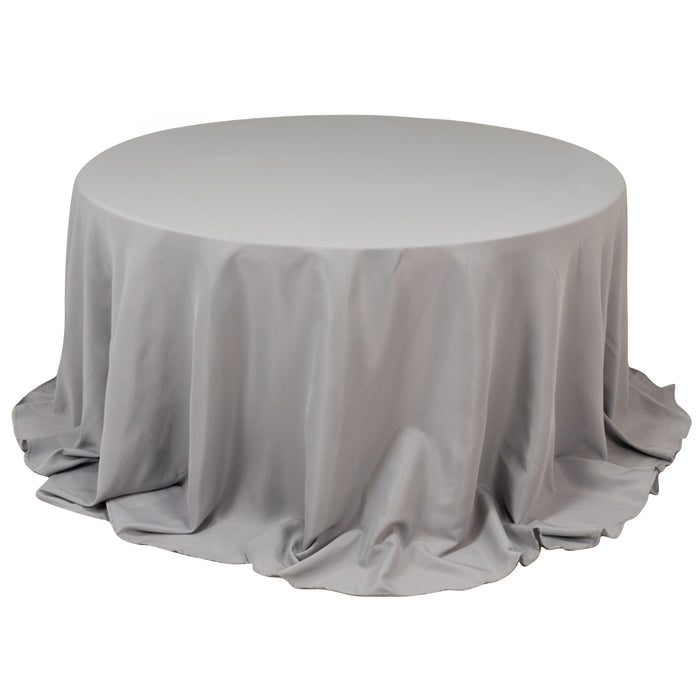 Silver Seamless Premium Polyester Round Tablecloth - 220GSM for 6 Foot Table With Floor-Length