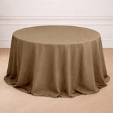 Brown round tablecloth draped elegantly over a table.