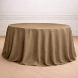 Round brown tablecloth with elegant draping 