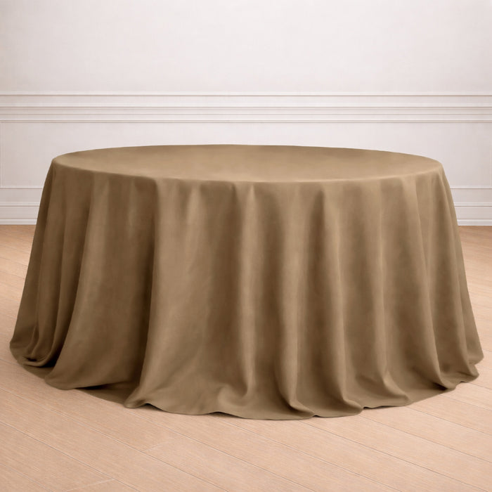 Round brown tablecloth with elegant draping