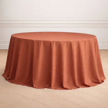 Polyester 132" Round Tablecloth Terracotta (Rust) - Seamless Chic Table Cover