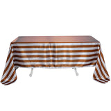 90"x132" | Stripe Satin Rectangle Tablecloth | Gold & White | Seamless