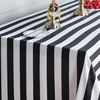 Transform Your Event with the Black and White Seamless Stripe Tablecloth