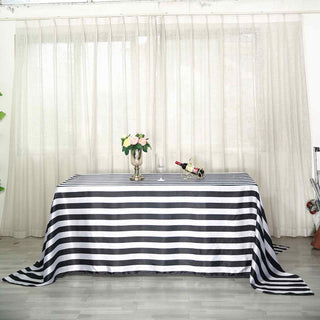 Add Elegance to Your Event with the Black and White Stripe Tablecloth