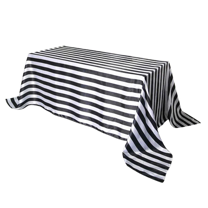 Black and white striped tablecloth on a plain background