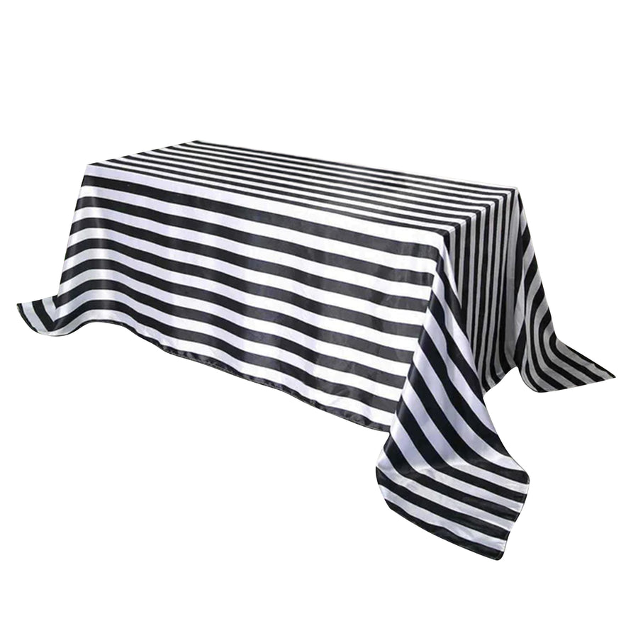 Black and white striped tablecloth on a plain background