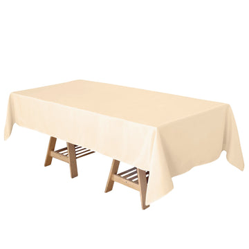 60"x102" Beige Seamless Polyester Rectangular Tablecloth