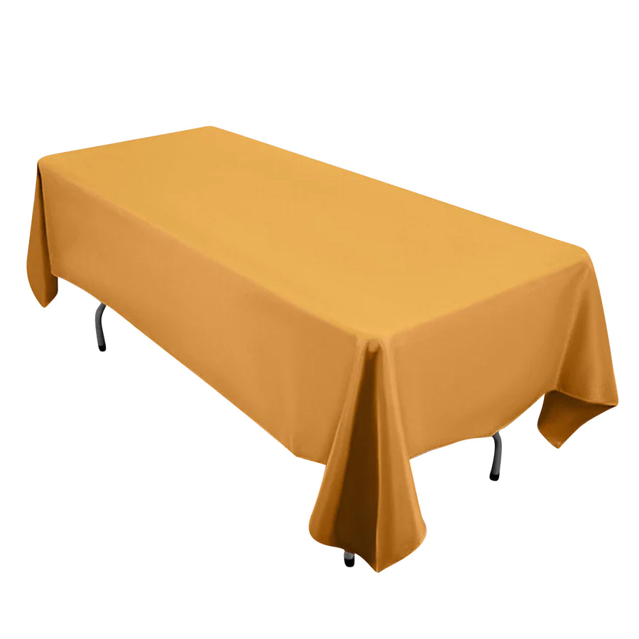 Yellow tablecloth draped over a rectangular table